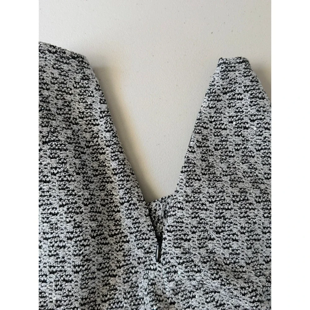 St‎ John Metallic Sequins Knit Tweed A-Line Mini Skirt Black Silver 8 M